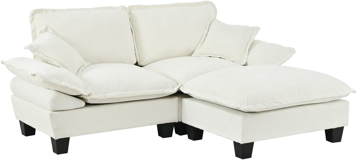 Merax Hoekbank met Ottomaan - Modulaire Bank - Chenille Stof - met 2 Kussens - Beige