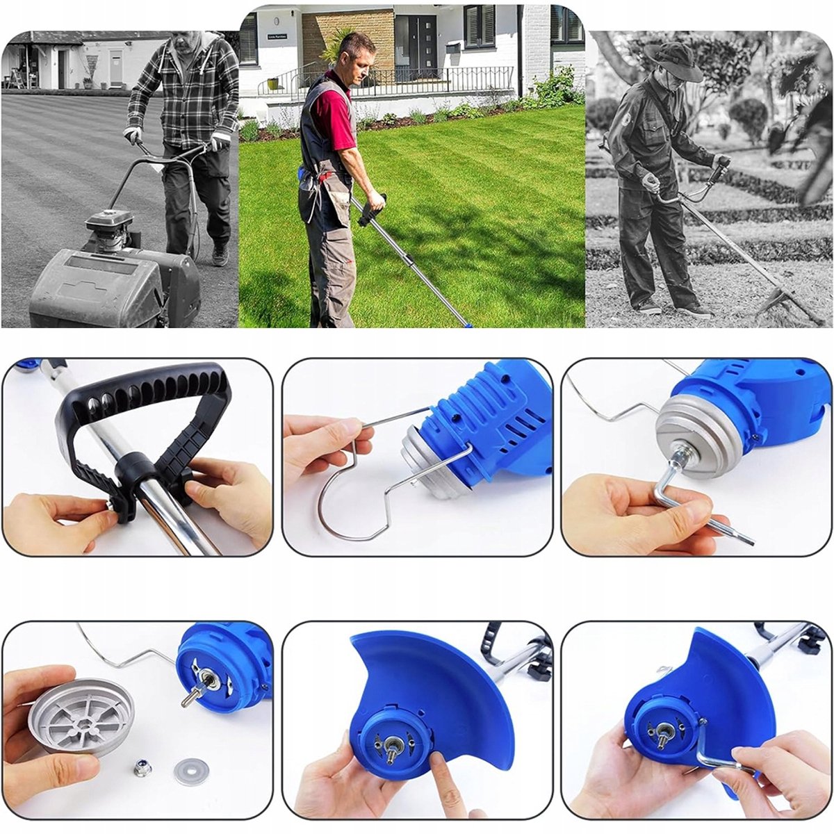 Grasmaaier - Accu Grasmaaier - Draadloze Trimmer - 800W Koperen Motor & 13000rpm - Verstelbare Steel 91-127cm - 2 Batterijen & Oplader - 3 Messen (Plastic/Metaal/Rond) - Voor Tuin & Gazon – foto 2