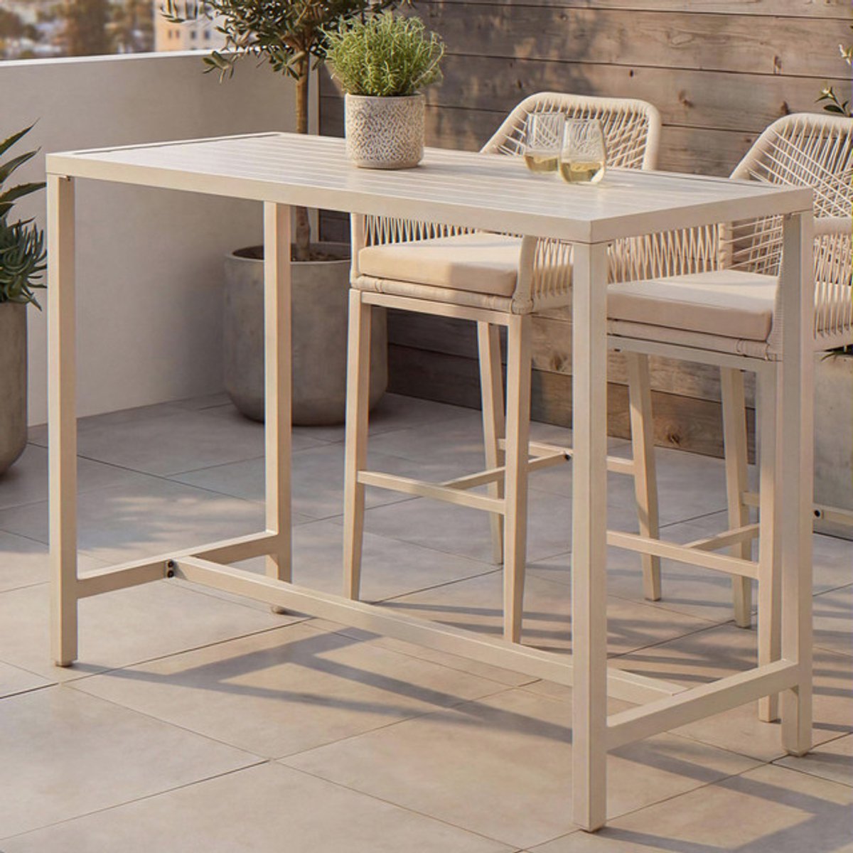 Sierra, Statafel HWC-P91, tuintafel, bartafel, outdoor, metaal, 105 x 130 x 65 cm, crème