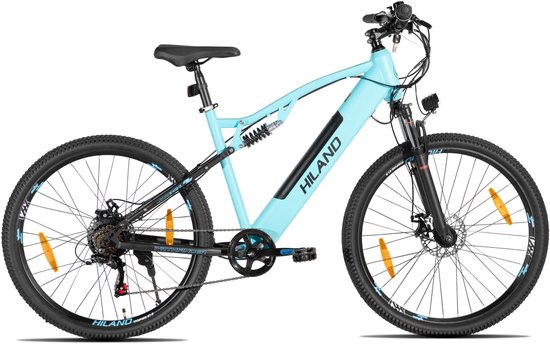 Hiland Spokane Elektrische Mountainbike - 27.5 Inch - Full Suspension - 250W Motor - Shimano 7 Versnellingen - Mechanische Schijfremmen - Blauw — afbeelding 2