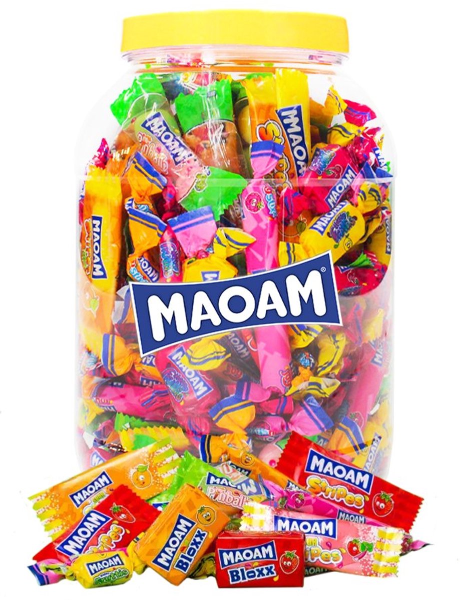 MAOAM MaoMixx 1300g snoep mix - XL snoeppot met uitdeelzakjes - 6 soorten snoep - snoepzakjes voor verjaardagsfeestjes