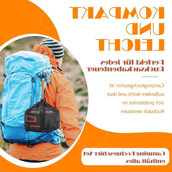 Complete Kookset voor Kamperen - 10-delige Pannenset voor 2-4 Personen, Inclusief Kookgerei en Theepot voor Hiking, Picknick en BBQ — afbeelding 4