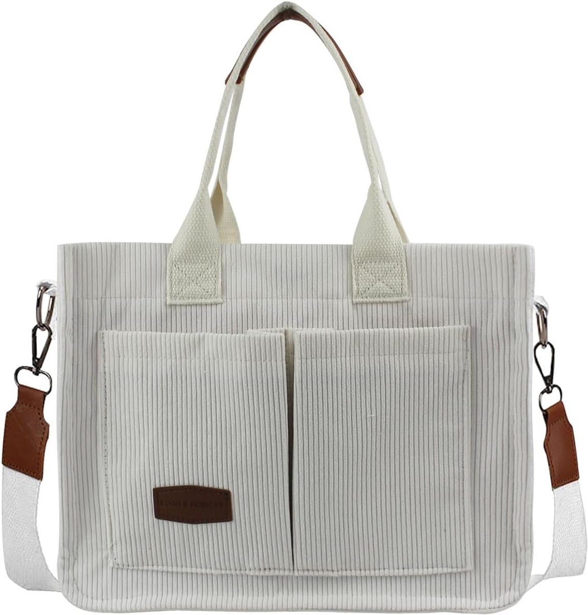 Dames Tote Bag van Corduroy met Verwijderbare Schouderband en Ritsvak - Ruime Handtas voor Reizen met Meerdere Compartimenten en Stijlvol Ontwerp