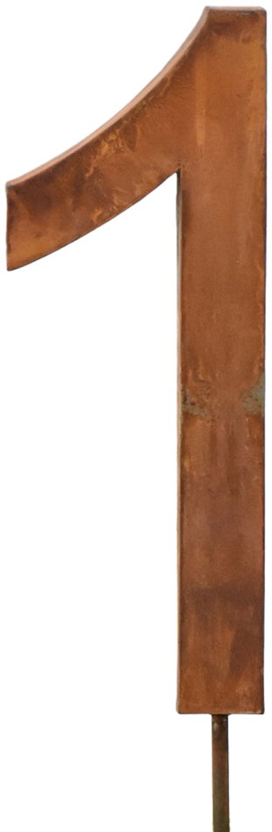 UNUS® Metalen huisnummer 1 met staaf en ophangoog 60 cm roestlook