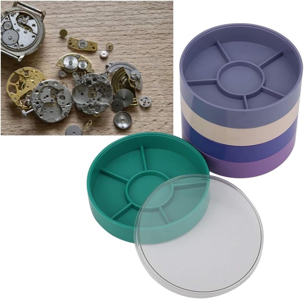 5-laags opbergdoos voor horlogeaccessoires - ronde opslagdoos voor horlogemovements en gereedschap