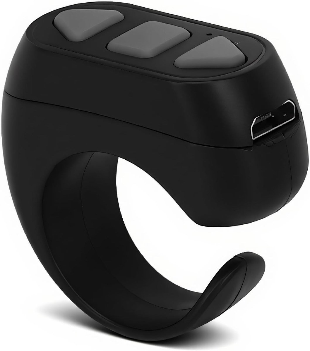 Bluetooth Scrolling Ring voor TikTok en Apps, Draadloze Pagina Turner voor iOS en Android (Zwart)