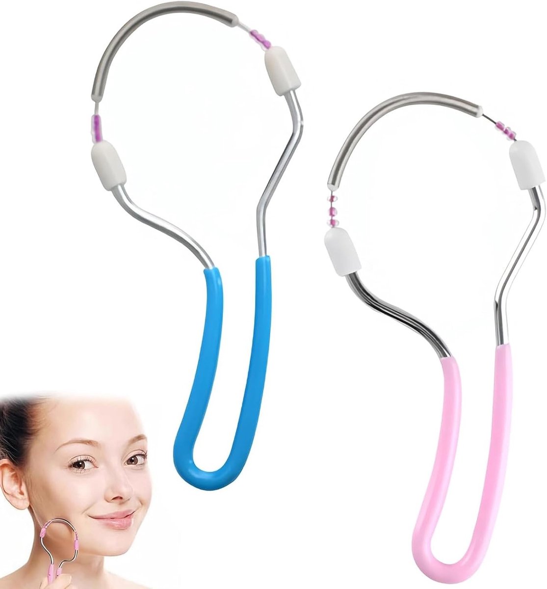 2 Stuks Handmatige Gezichts Epilator, Draagbare Plastic Harsverwijderaar voor Gezicht, Ideaal voor Voorhoofd, Wangen en Bovenlip, Roze en Blauw