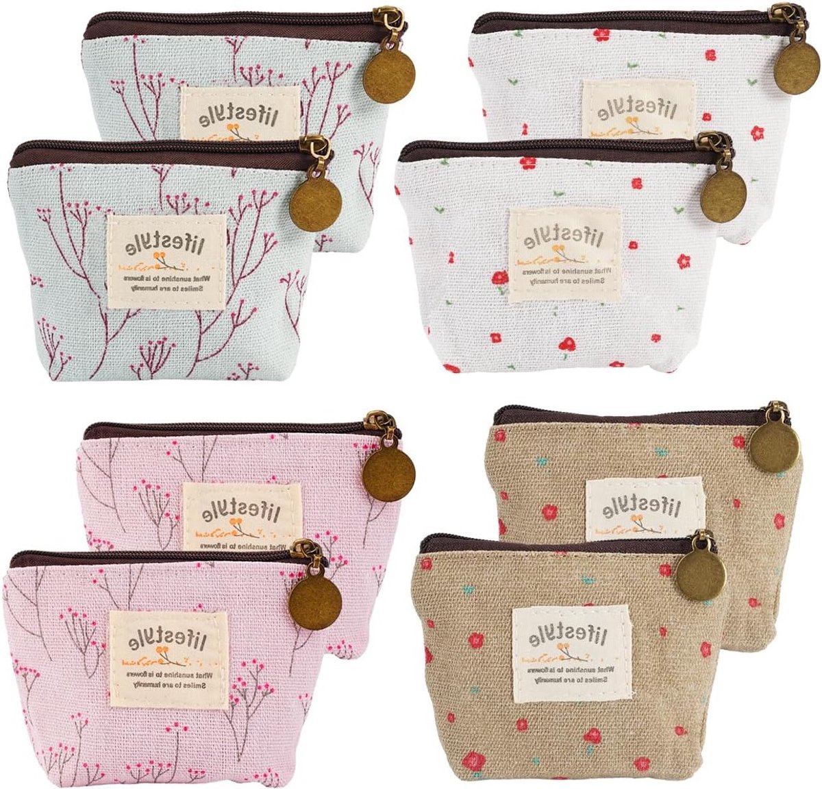 Mini Make-up Tassen Set van 8 Stuks - Schattige Canvas Portemonnees voor Sleutels en Muntjes, Ideaal voor Reizen en Organiseren