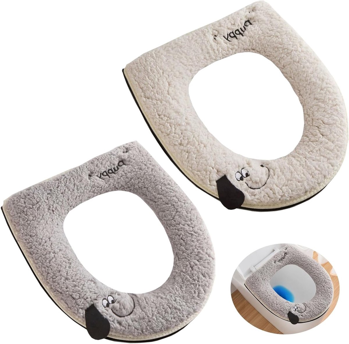 Wasbare Toiletbrilhoes met Rits, 43.5 x 37.5 cm, Pluche, Waterdicht en Warm, Geschikt voor Ovale Toiletten, Set van 2, Ideaal voor Comfort en Hygiëne