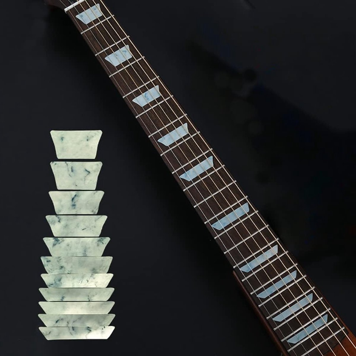 DIY Fretboard Markers voor Gitaar of Bas - Witte Parels Trapezium Inlegstickers, Perfecte Inrichting voor Muziekinstrumenten