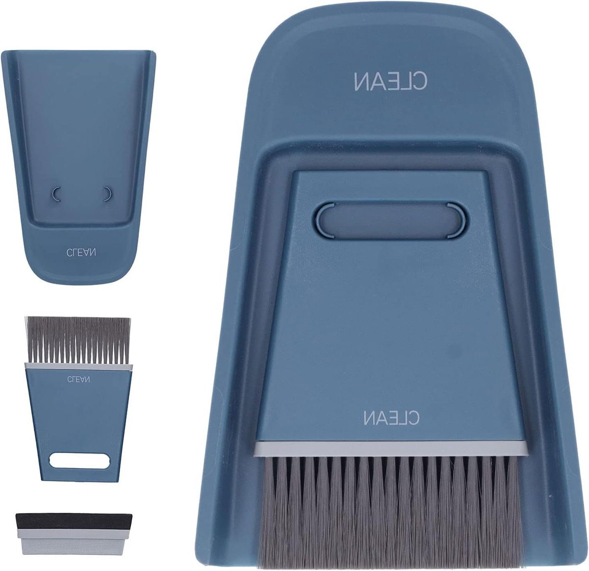 Stoffer en Blik Set - Mini Bezem - Bureau Reiniging - Niet-slip Beker - 19.6x13x3.2cm - Blauw