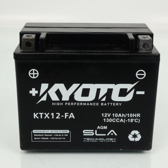 Batterie Kyoto KTX12-FA SLA, 12V 10Ah, 130CCA, noire.