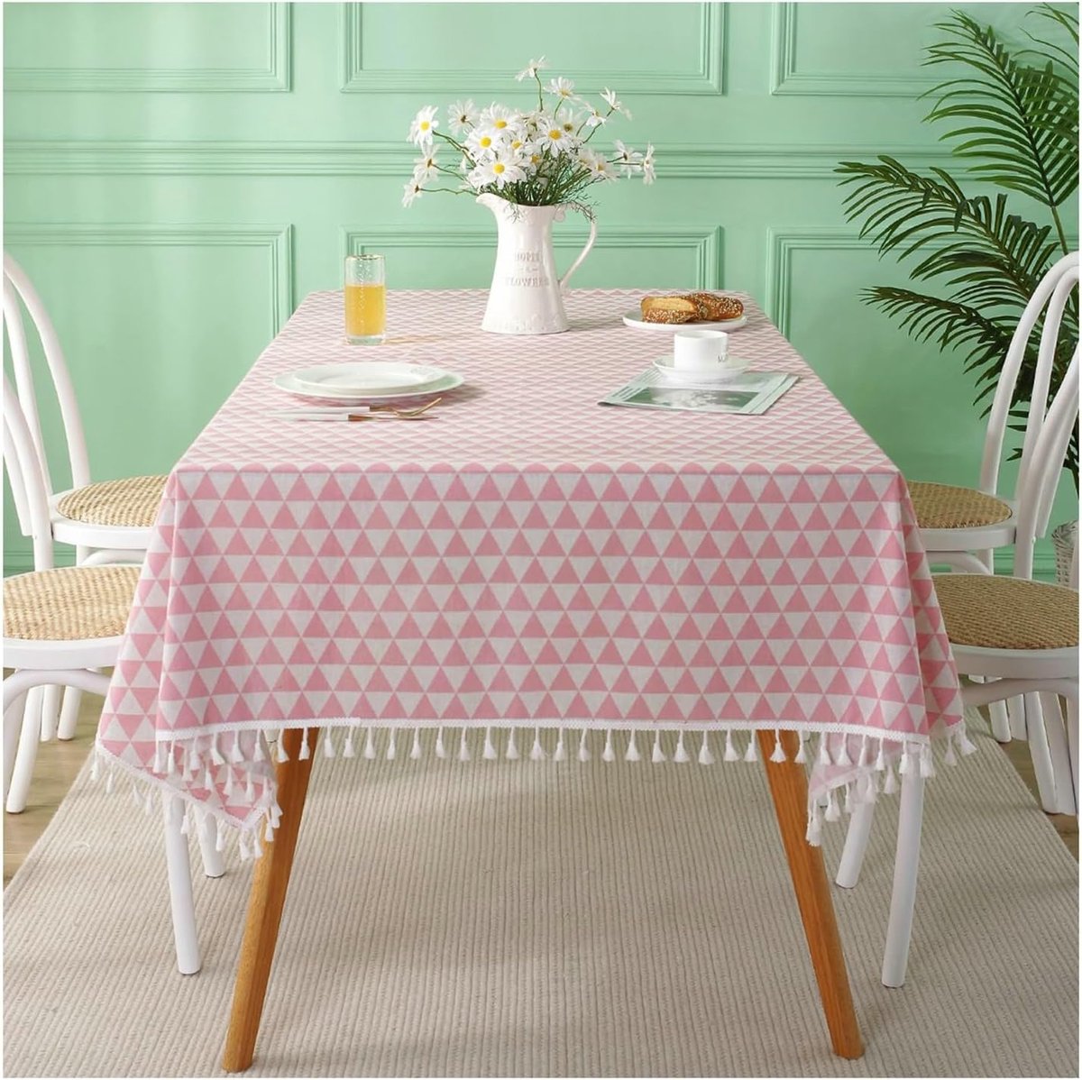 Tafelkleed - Keukentextiel - Dineren Binnen Buiten - Driehoekspatroon - 180 x 130 cm - Roze