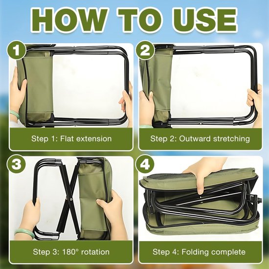 Opvouwbare Kruk - Opvouwbare Stoel - Inklapbare Kruk - Camping Krukje - 2 Stuks - Draagbare Vouwkruk voor Camping, Vissen, Outdoor - Groen - 100-120 kg — afbeelding 4