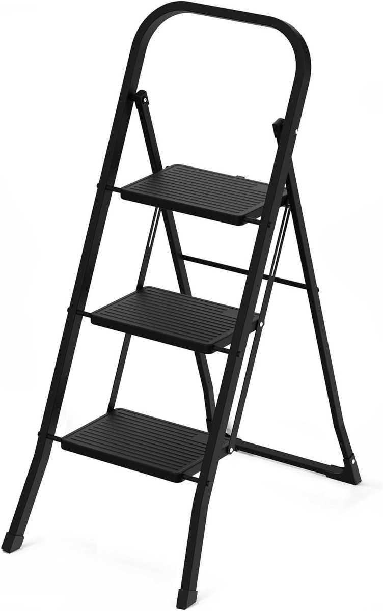 Huishoudtrap 4 Treden - Keukentrap - Inklapbaar - Antislip - Extra Stevig - Zwart storage friendly