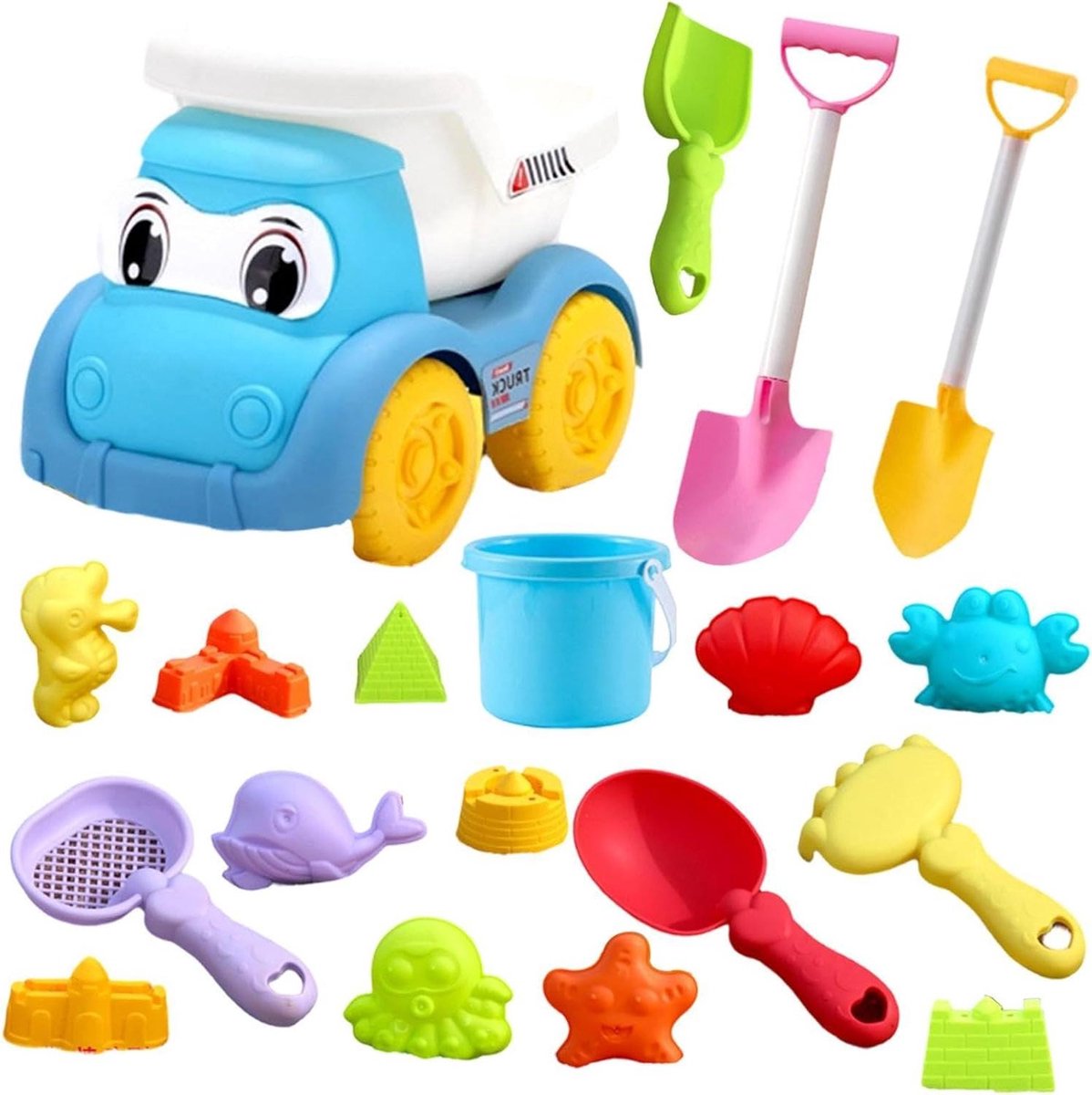 Strandspeelgoed Set - Zandspeelgoed Kinderen - Buiten Spelen - Complete 19-delige Kit - 36 x 23.7 x 14.3 cm - Blauw