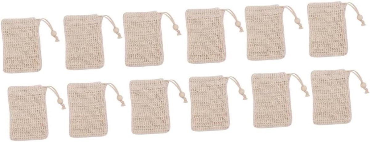 Zeepzakjes Katoen Linnen - Zeepnet Exfoliërend - Douchen en Baden - Met Trekkoord - 14 x 9.5 cm - Kaki