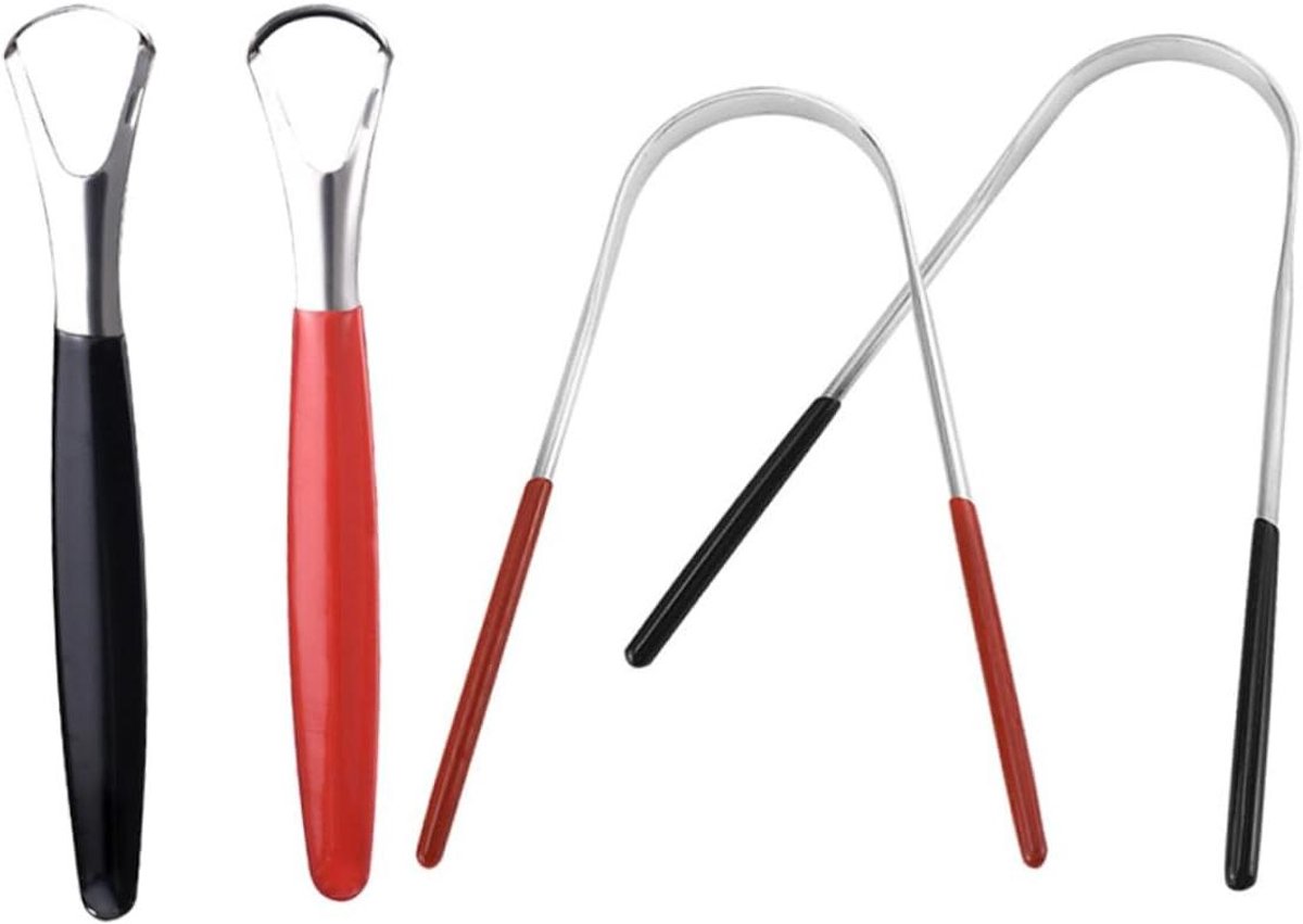 Tongschrapers Set - Mondverzorging Hulpmiddelen - Frisse Adem - Ergonomische Handgrepen - 4 Stuks - Diverse Kleuren
