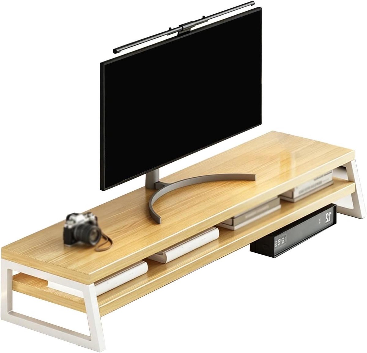 Monitor Stand - Bureau Verhoger - Bureau Organiseren - Dubbele Laags Opslag - 50 cm - Naturel