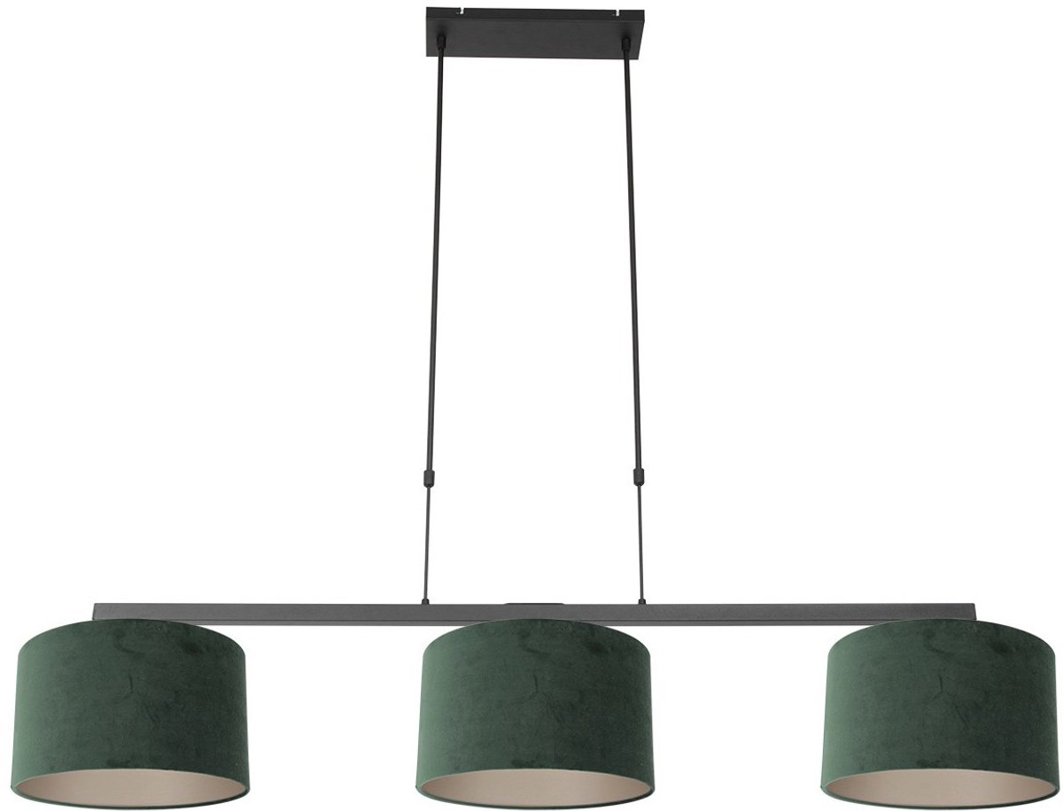 Hanglamp Stang 3463ZW - Zwart met 3 groene velours kappen, Ø 30 cm, hoogte instelbaar, van Steinhauer - Landelijke stijl - Binnengebruik