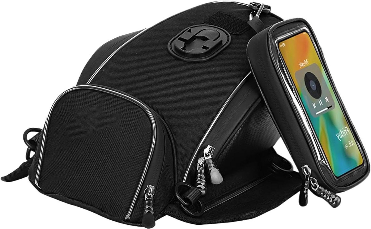 Motorfiets Tanktas - Zadel Gereedschapstas - Motorrijden Opslag - Touchscreen Telefoonvak - 32x19x11 cm - Zwart