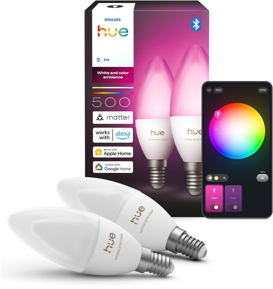 Philips Hue Kaarslamp White and Color E14 Duo Pack