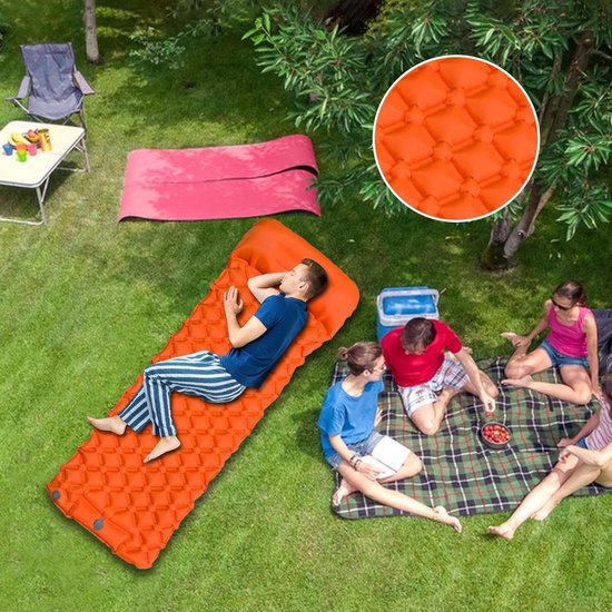 Opblaasbare Slaapmat - Luchtbed Camping - Outdoor Kamperen - Geïntegreerde Pomp - 190 x 60 cm - Oranje — afbeelding 4