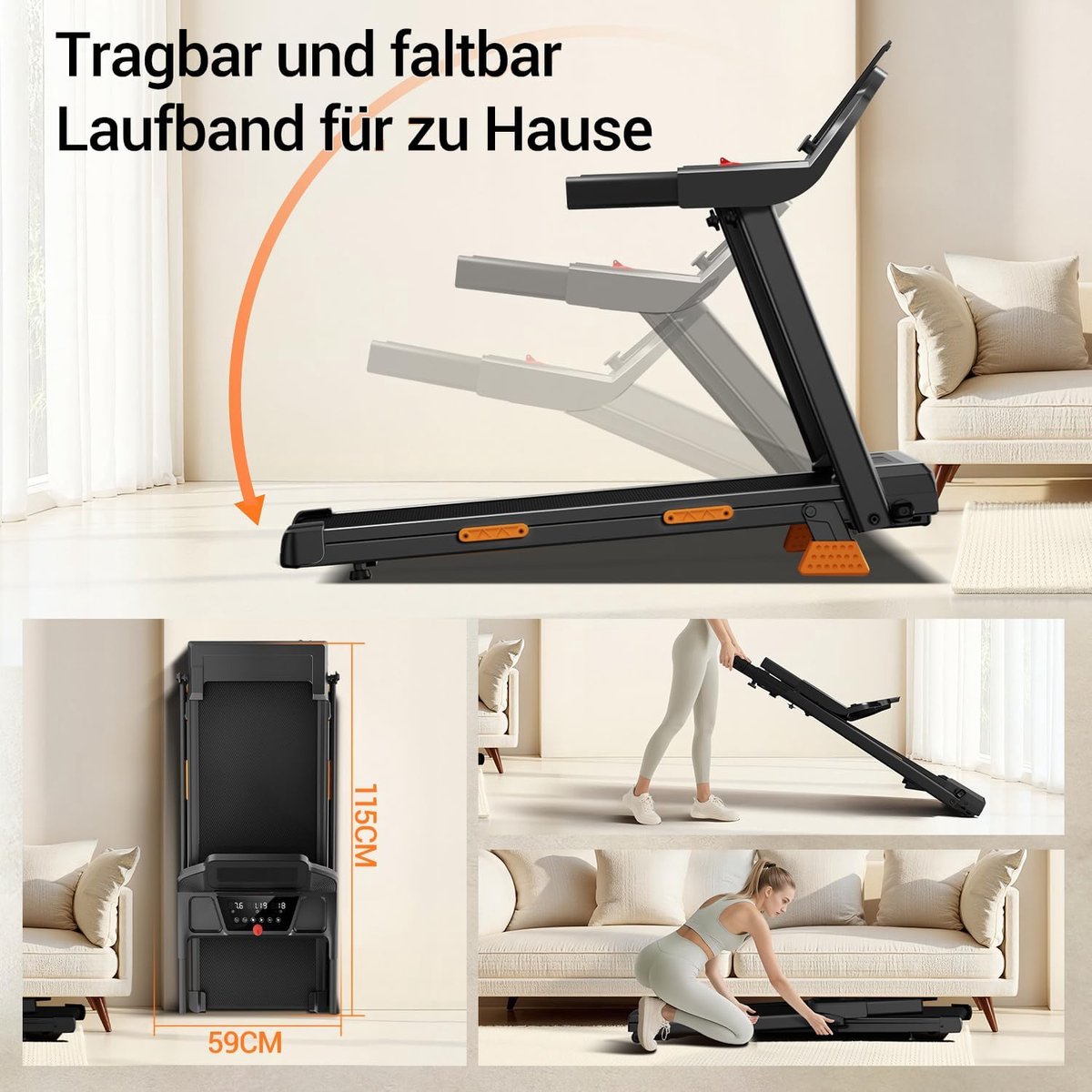 Loopband, opvouwbaar, met helling, hartslagbewaking, 2,5 pk/1800 W, elektrische loopband voor thuis, 12 km/u, led-display