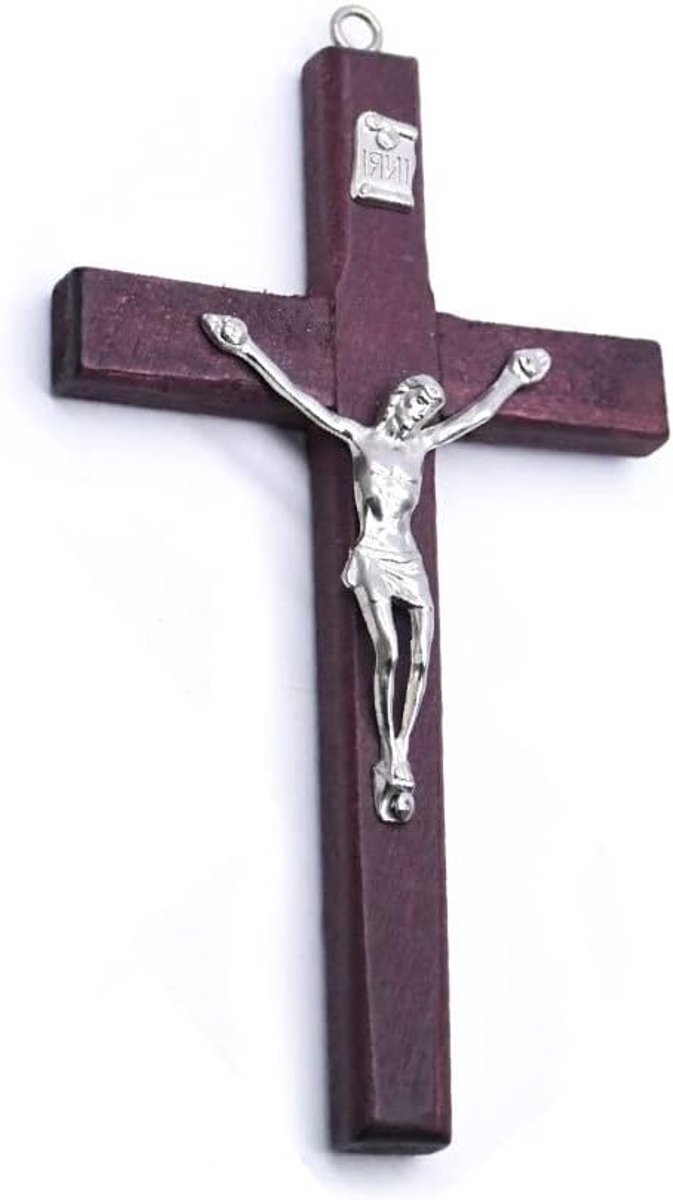 Vintage Houten Kruis met Christelijk Pendant, Decoratie voor Gebed, Muurdecoratie met Jezus Christus Beeldje