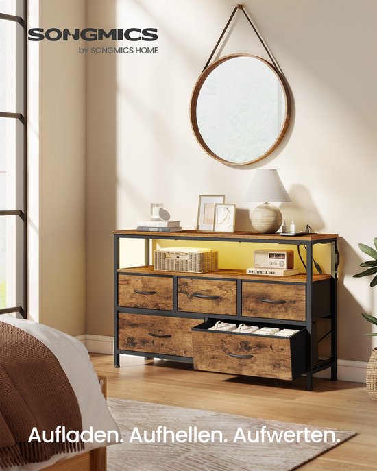 Commode - 5 lades - Spaanplaat, staal, MDF - Industriële stijl - App-gestuurde LED-verlichting — afbeelding 2