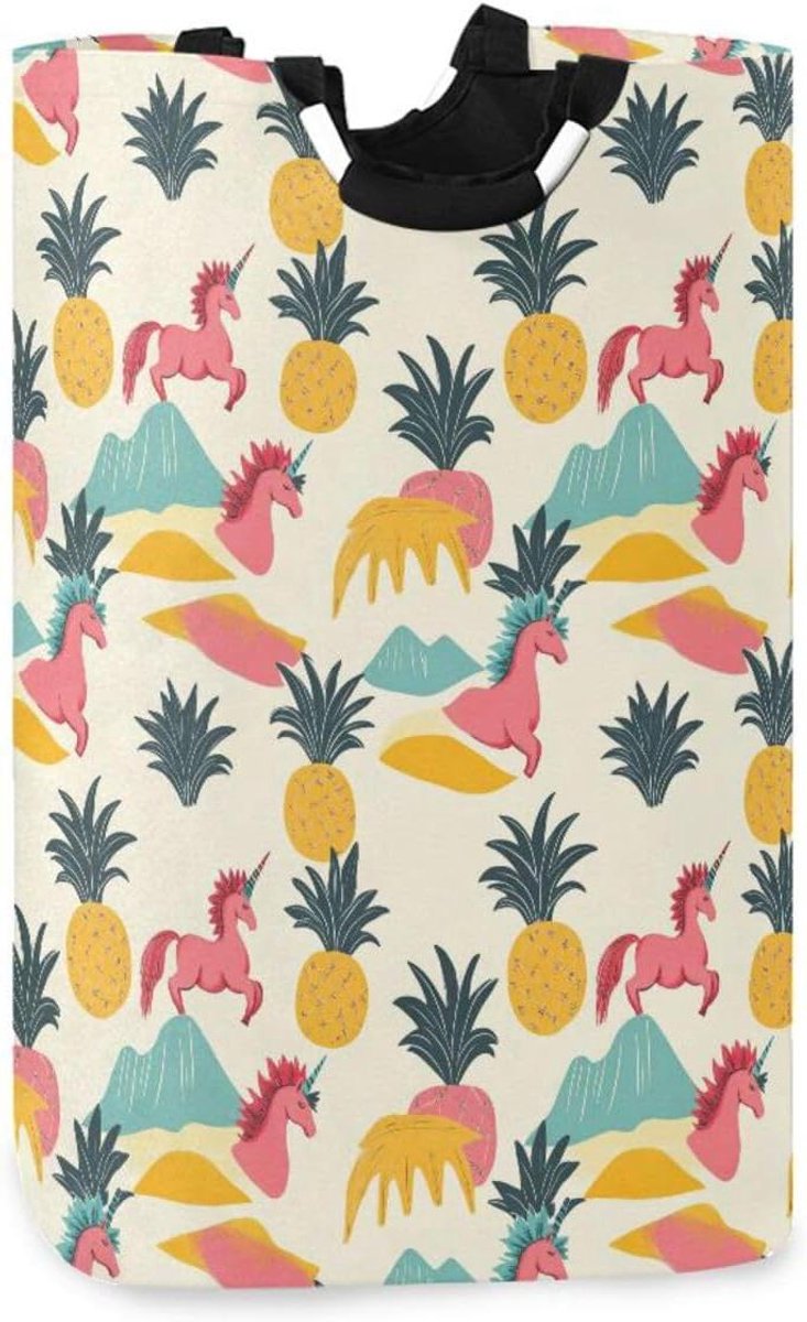 eenhoorns Ananas Beige wasmanden, opvouwbare en waterdichte waszak met stevig handvat cubbies 54 liter voor speelgoed