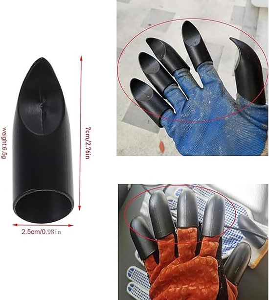 20 stuks - Tuinhandschoenen met graafgrepen - Afneembare universele vingertoppen - Zwarte graafgrepen voor in de tuin - Vingertoppen voor het graven van gaten en planten - Unisex graafgrepen - Geschikt voor planten, wieden, graven en tuinwerk — afbeelding 2