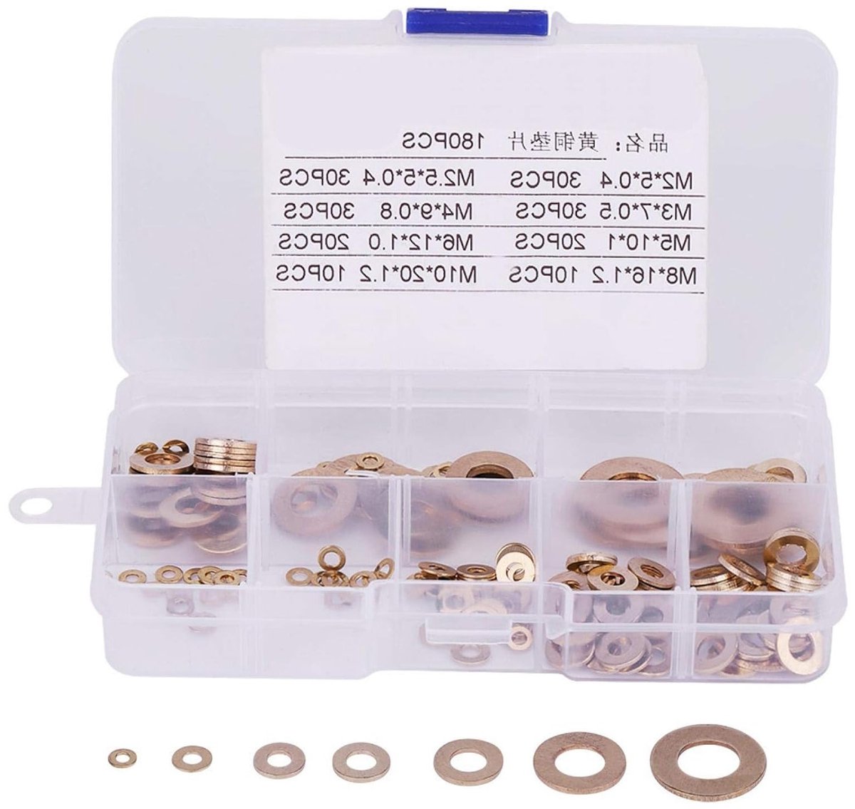 180-delige Messing Platte Ringenset met Opbergdoos - M2 tot M10 Assortiment voor Klussen en Reparaties