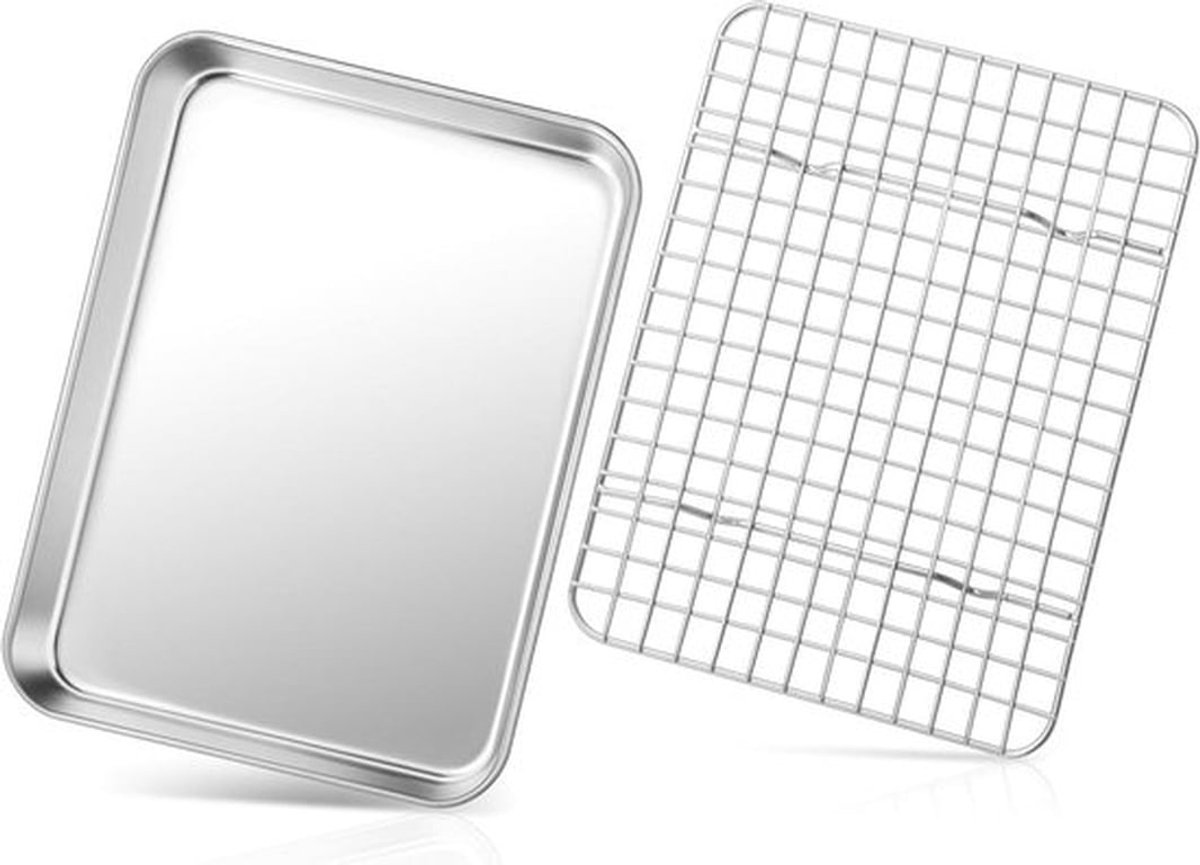Bakplaat met koelrooster en anti-aanbaklaag (26,5 x 20,5 cm) - Ideaal voor oven en BBQ