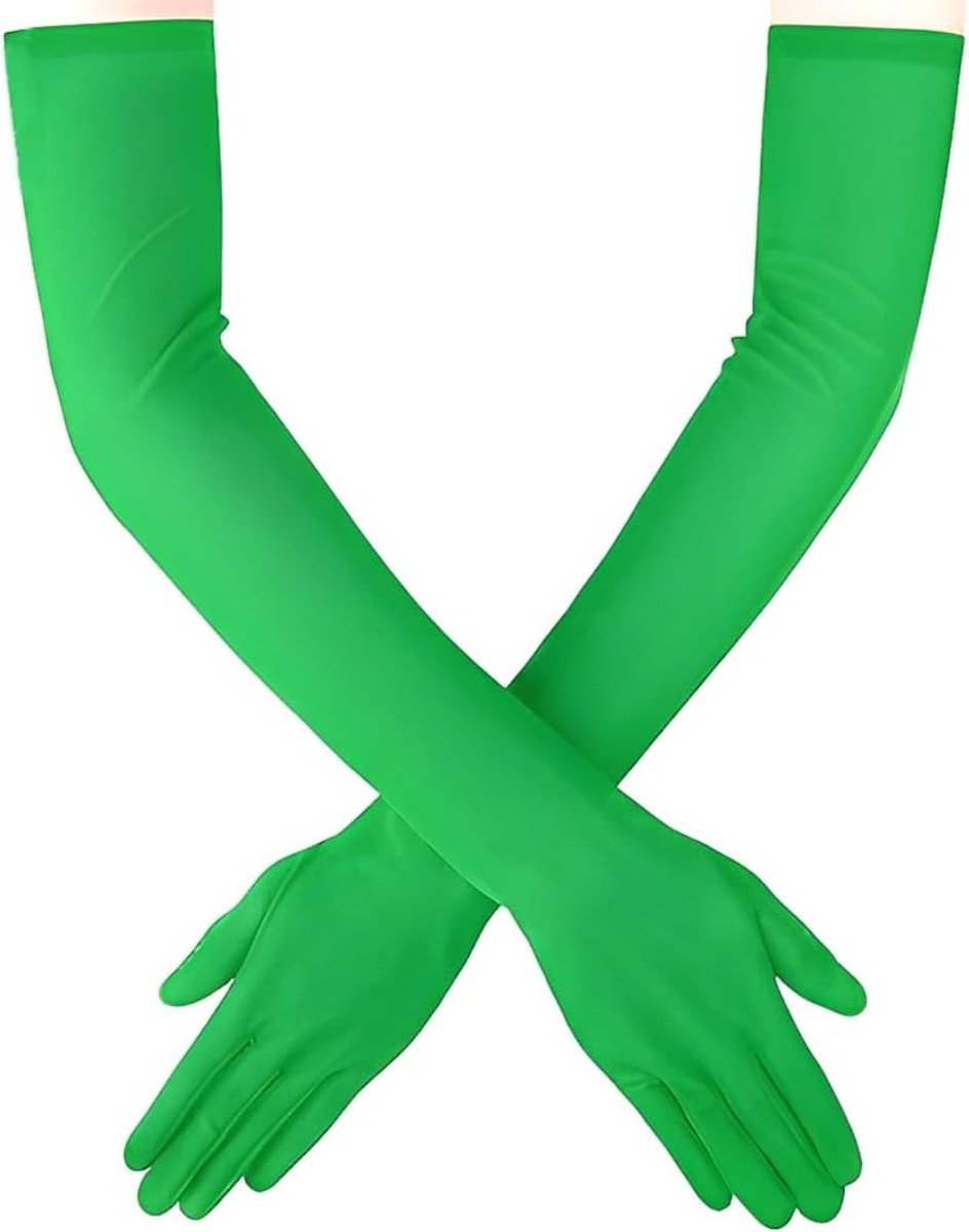 Lange satijnen handschoenen voor dames in vintage stijl, elegant voor bruiloft, carnaval en kostuumfeest, groen