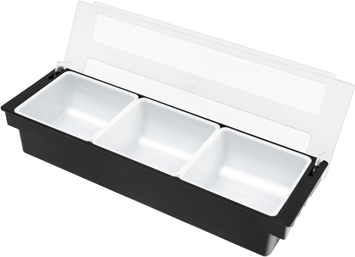 JeiibrZui Ingrediëntenbak - 50x15x10 cm - 3 Vakken Met Ijskoeling - Zwart En Wit Voor Cocktailfeestjes En Picknicks