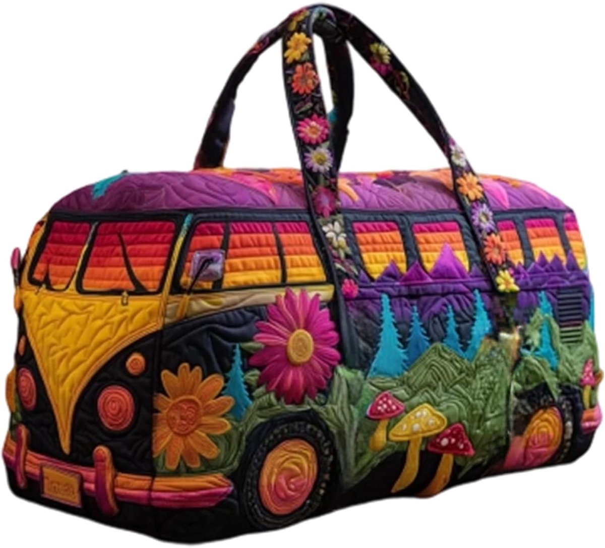 JeiibrZui Hippie Reisetasche Quilted Duffle Bag - 45x22x22 Cm - 1 Stuks Handbagage Tas - Bus Design Boho Stijl