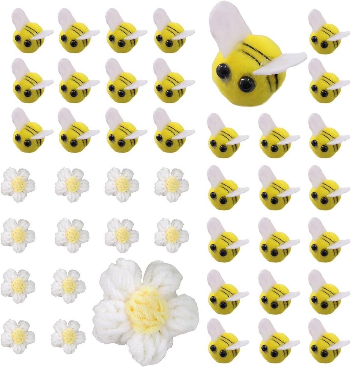 42 Stuks Bij Kostuum Accessoires en Decoraties met Gehaakte Gele Bloemen voor DIY Creaties en Feestversieringen