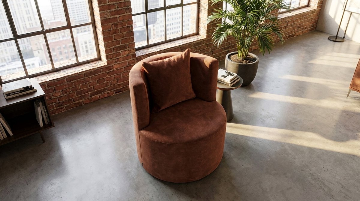 Fauteuil - House&Garden Evora Luxe Velvet Fauteuil Rust Bruin 65x65x75 cm – Hotel Chique Designstoel – Ronde Velours Lounge Fauteuil met Rugkussen – Retro Interieurstoel – Comfortabele Eyecatcher
