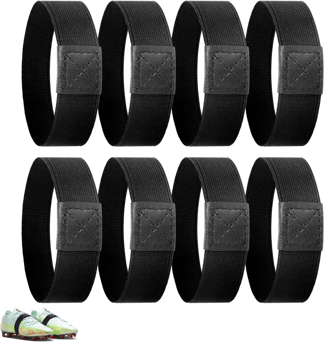 Lace-Up Fixing Bands voor Kinder Voetbalschoenen - 4 Paar Zwarte Lakschoenen, Schoenveters, en Laces Bevestigers voor Optimale Stevigheid
