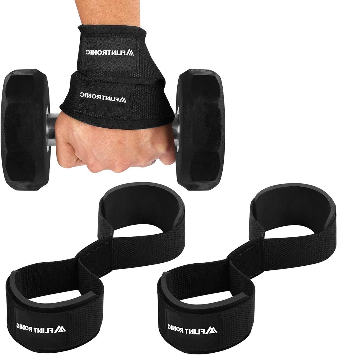 SnelShoppen - 8-vormige Gewichthefbelt met Gevoerde Pols, Antislip Dubbelgesp voor Training, Gewichtheffen, Krachttraining (Zwart, L)