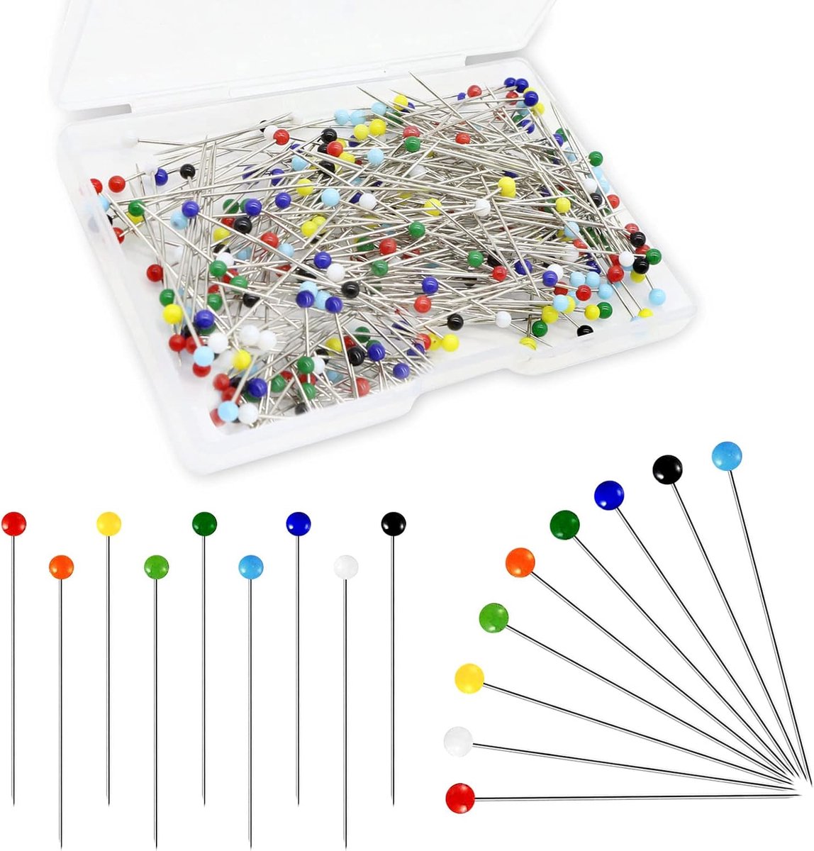 300 stuks spelden met kop, 38 mm kleurrijke glazen kopspelden, roestvrij stalen spelden, glazen kopspelden voor knutselen, naaien, zomen, handwerk, sieraden, componenten, decoratie