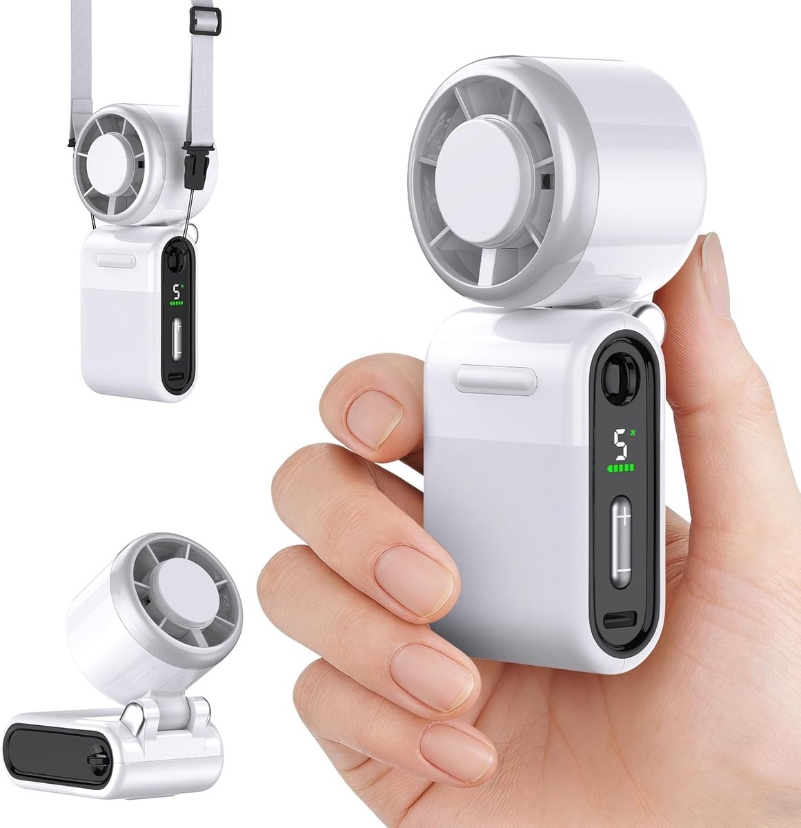 Mini ventilator – Handventilator - USB ventilator - Klein maar krachtig, fluisterstil, lange gebruiksduur - oplaadbare ventilator met 5 snelheden en hoge luchtsnelheid - persoonlijke ventilator voor buiten en op reis – wit