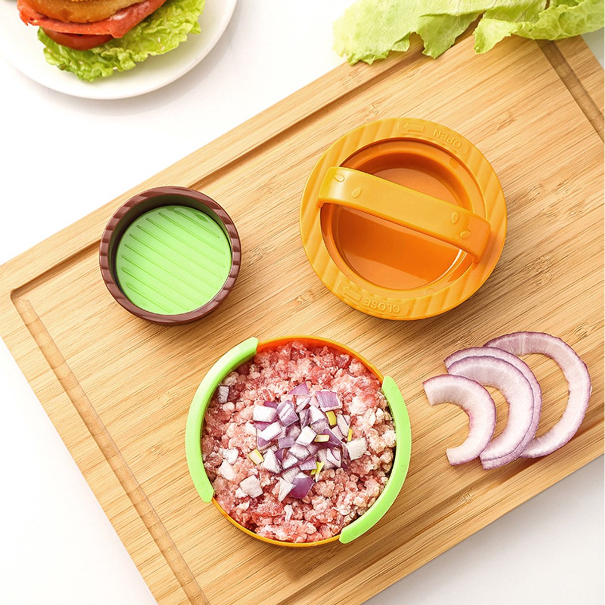 Cuhostki-Hamburger-Patty-Maker-Pvc-Geel-15x13x8cm-Keuken-Bbq