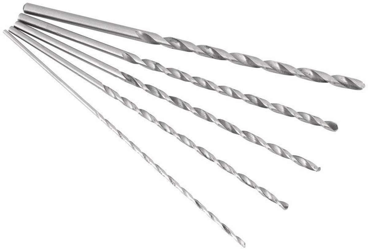 Dailygoods - Dailygoody - HSS Boorset 5-delig - Extra Lange Twist Boor 2-5mm voor Hout, Plastic en Aluminium