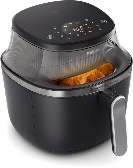 Philips 3000 Series Airfryer 7,2L Zwart, RapidAir Plus, Kookvenster, 16 Functies, Gezond Frituren