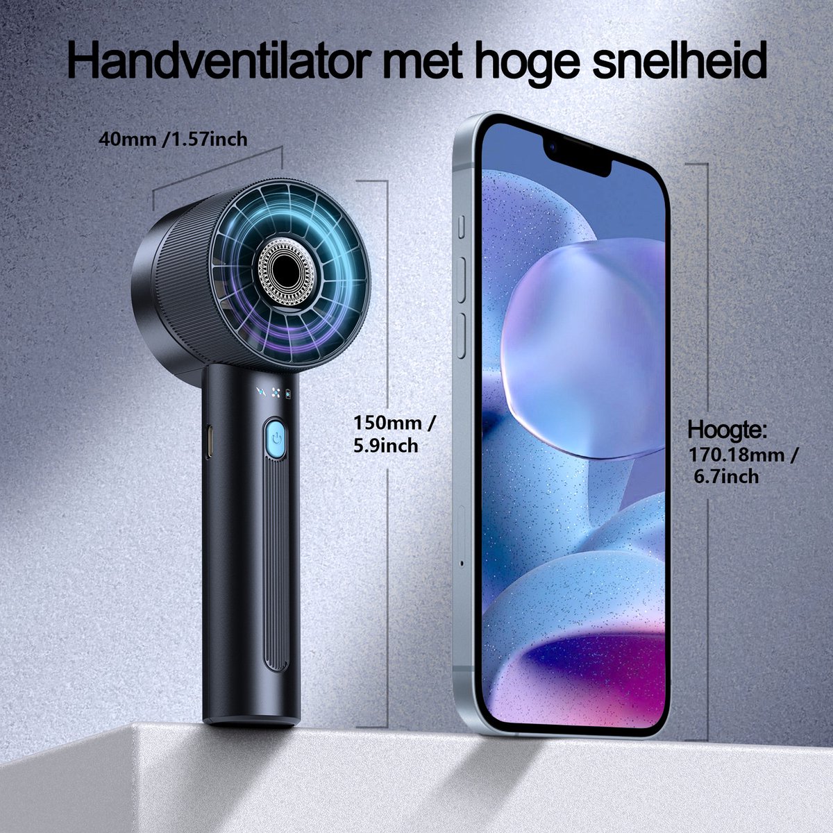 Svintora Handventilator - Draagbare Mini Ventilator -Oplaadbaar Gezichtsventilator - 4 Standen - Zwart — afbeelding 2