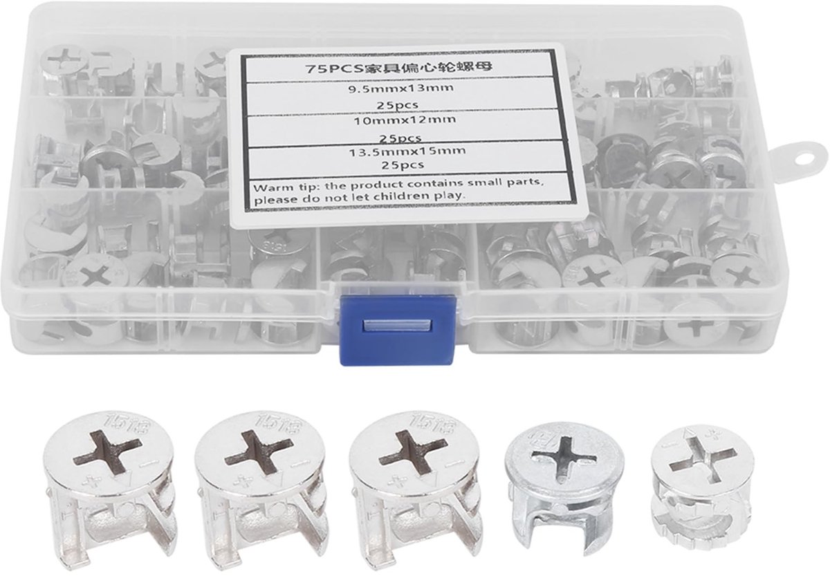 Dailygoods - Innovra - Dailygoods - Dailygoody - Nokborgmoer - Meubelconnectorbevestiging - 75-delige set - Zilver - Excentrische wielmoerenset - Hardware-instrumenten voor meubels - Ges...