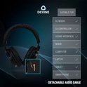 Zwarte Devine PRO 4000 hoofdtelefoon met tekst 'Suitable for DJ mixer, controller, sound interface, mixer, computer, laptop, tablet, smartphone'.
