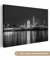 Canvas schilderij 90x60 cm - Wanddecoratie Skyline - Antwerpen - Nacht - Muurdecoratie woonkamer - Slaapkamer decoratie - Kamer accessoires - Schilderijen op canvas